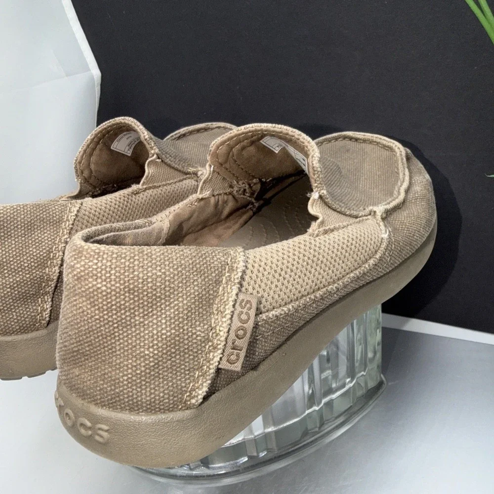 CROCS Child Size 13 Shoes SANTA CRUZ II Brown Canvas Slip-On Loafer Beige‎ Brown